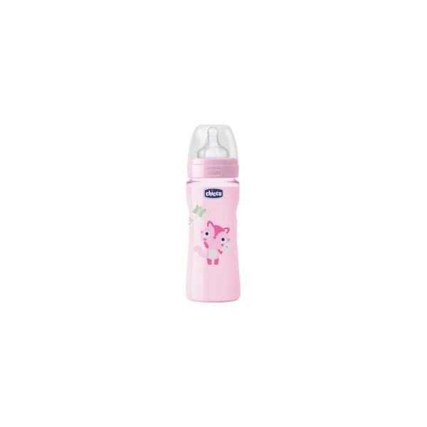 Chicco Mπιμπερό Well Being Πλαστικό με Χρώμα Ροζ  0 BPA 330ml, Θηλή Σιλικόνη, Γρήγορη ροή